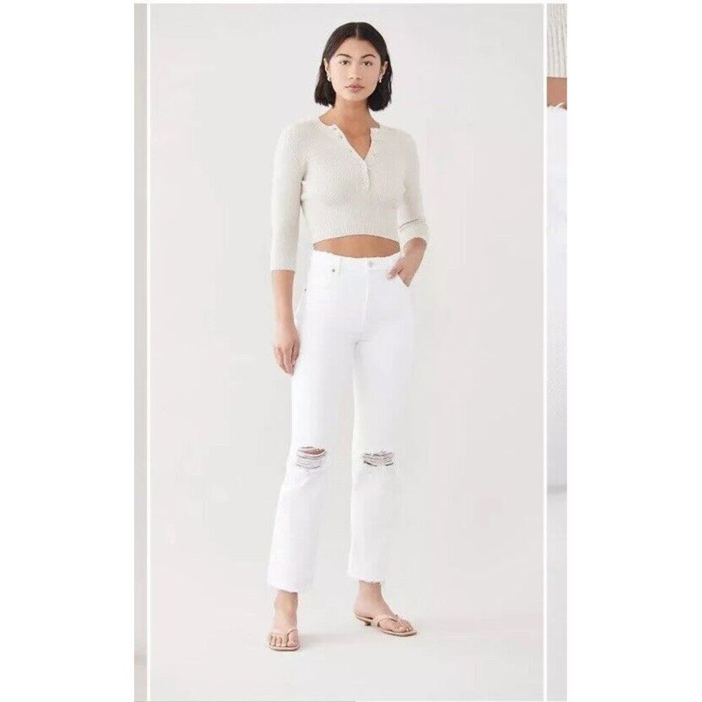 Rollas Jeans Original High Rise Straight White Distressed‎ Australian Size 29